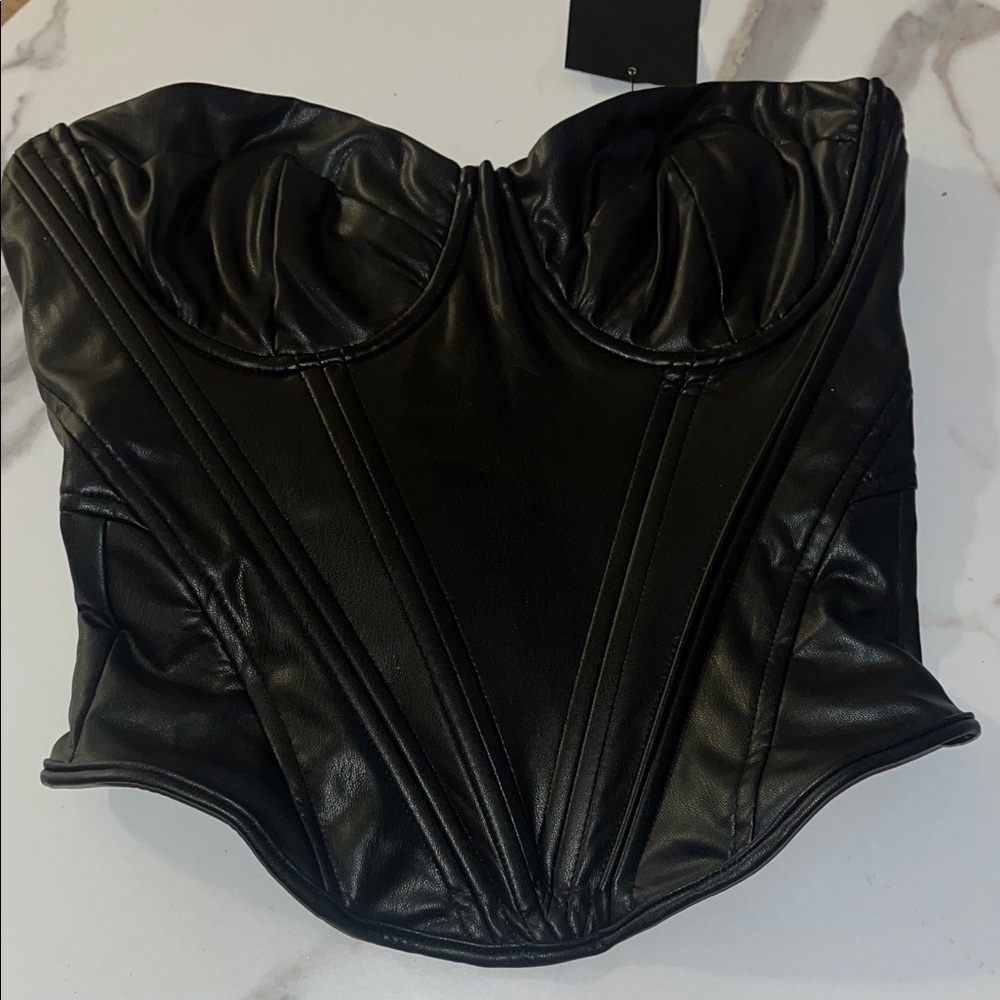 Fashion Nova Black Leather Crop Top